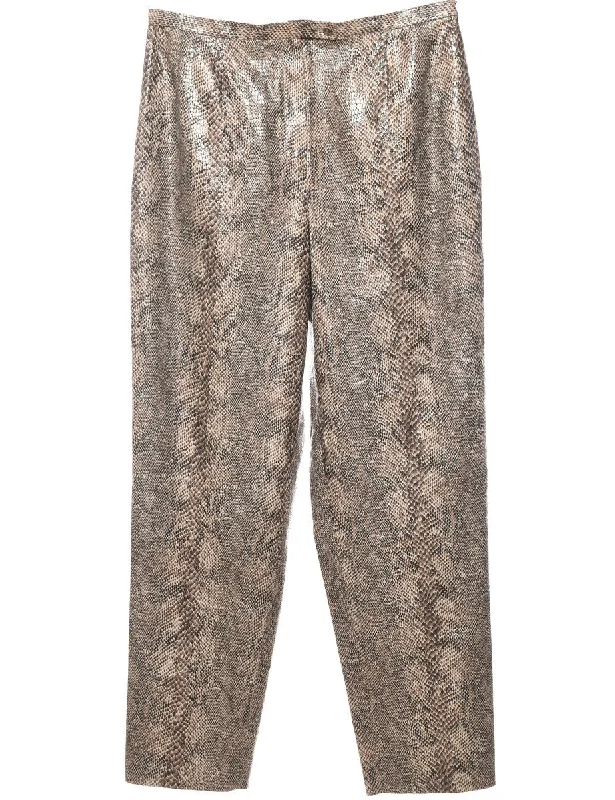 Snakeskin Pattern Brown Tapered Trousers - W32 L31 Refined Women's 