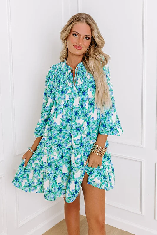 Coastal Cruise Floral Mini Dress in Green Modern Women's Tech