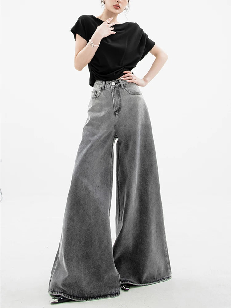Dark Wash Super Wide Leg Jeans Dapper Women's Bow - adorned