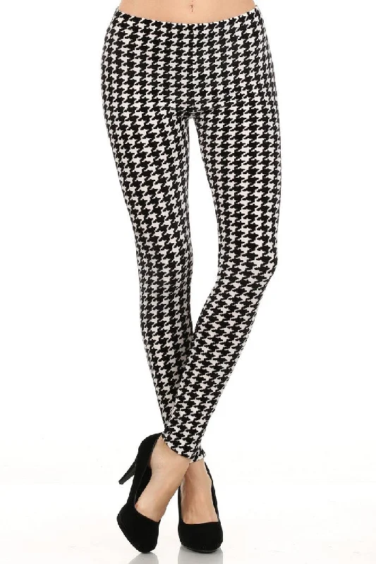 Velour Houndstooth Printed Leggings Preppy Women's College