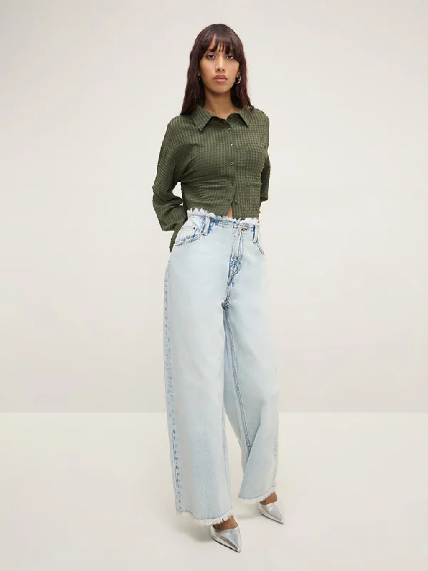 Nuon Light Blue Fringe-Detailed Relaxed - Fit High - Rise Jeans Dynamic Women's High - energy