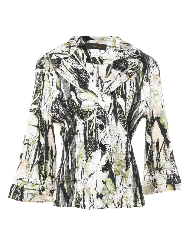 Bala Bala Floral Pattern Light Green & Grey Bell Sleeve Jacket - M Minimalist Women's Casual