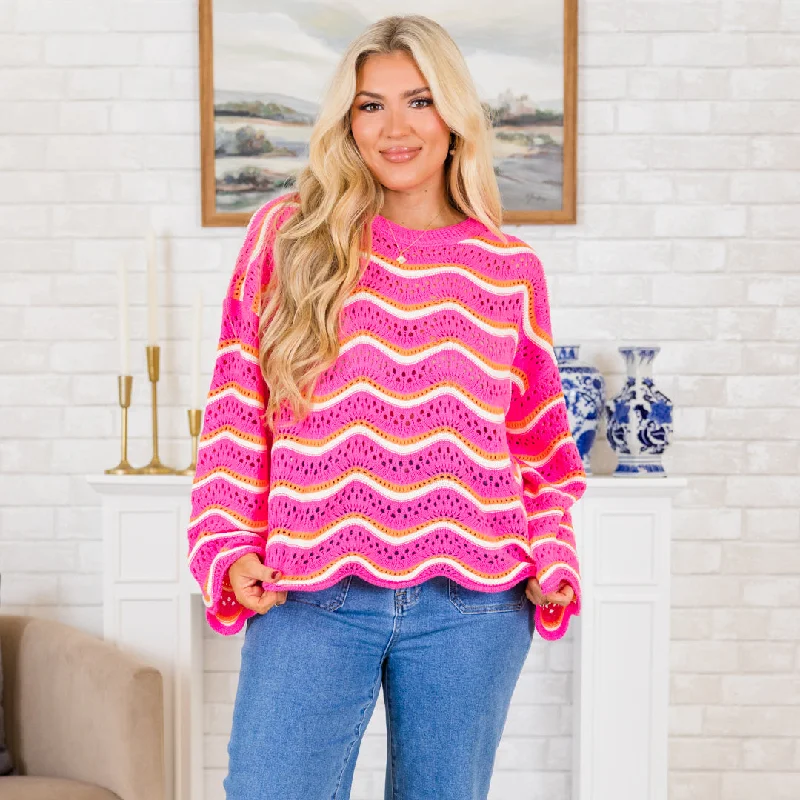 Wavy Comfort Sweater, Pink Disco