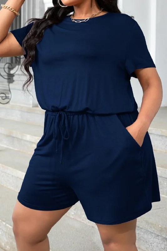 Plus Size Drawstring Waist Romper with Pockets Contemporary 
