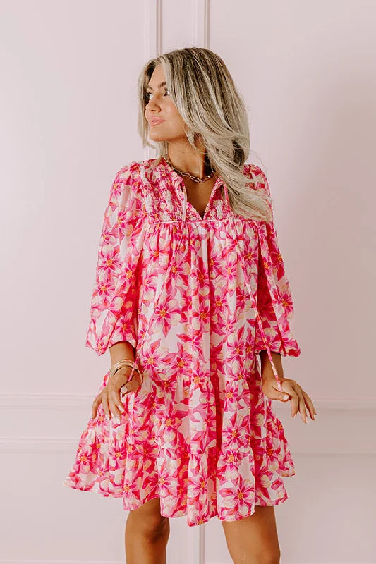 Coastal Cruise Floral Mini Dress in Pink Traditional Women's 