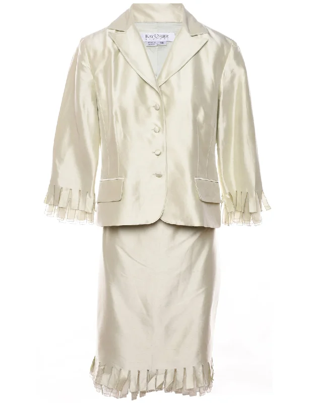 Silver Metallic Classic Skirt & Blazer Set - L Monochromatic All - in - one