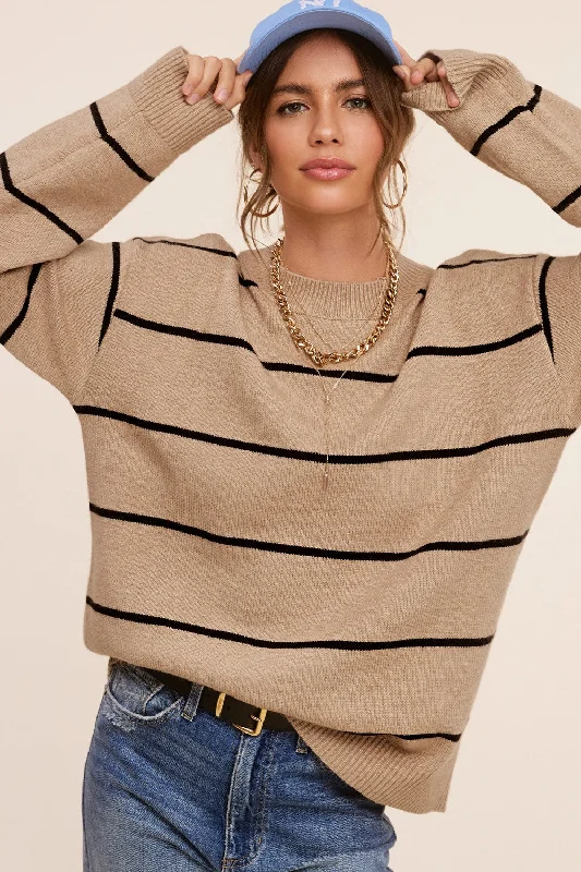 Mocha Striped Mock Neck Sweater Tough Women's Military - inspired