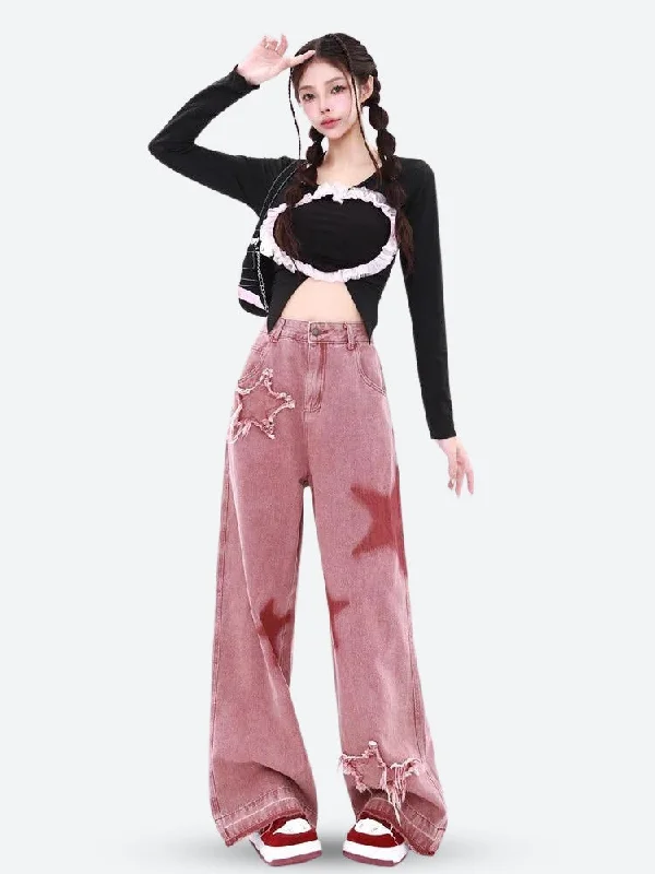 Y2K Star Denim Jeans Bold Women's Animal Print