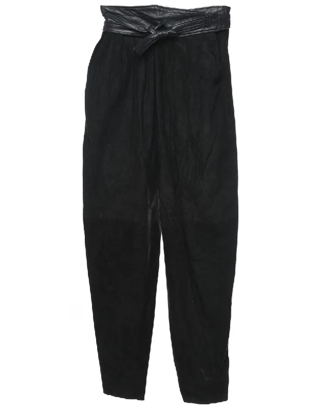 High Waist Black Suede Trousers - W26 L34 Australian Beach