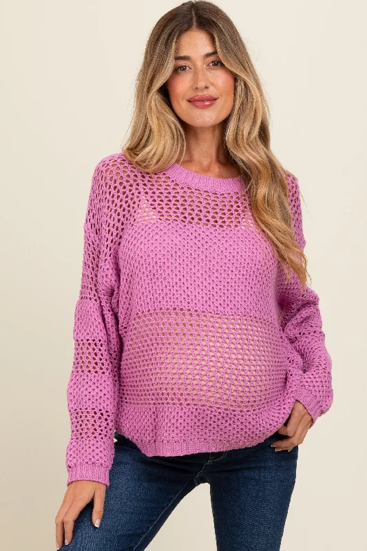 Purple Striped Open Knit Maternity Sweater Sleek Women's 