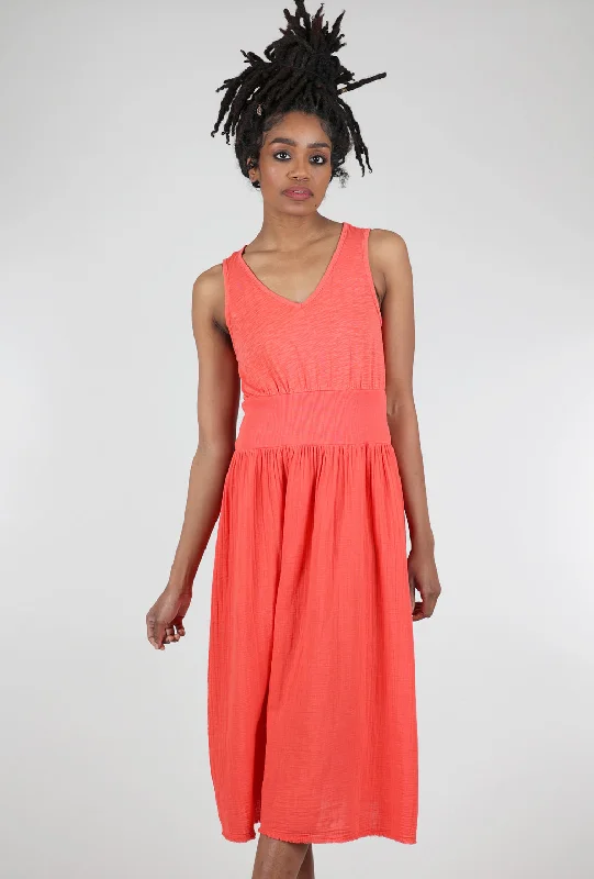 Mixed-Media Midi Tank Dress, Tangerine Practical Women's Multi - 