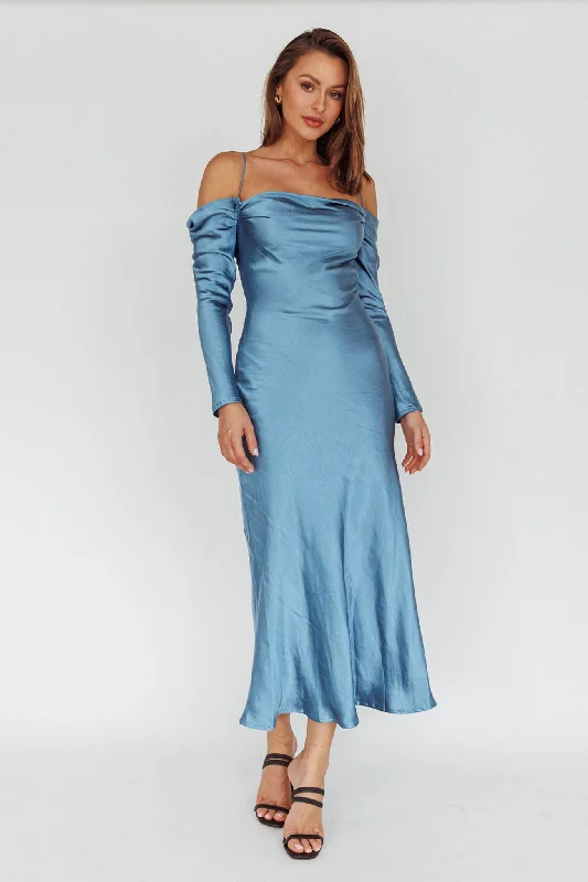 Ellory Long Sleeve Off-Shoulder Dress Blue Athletic Women's High - 