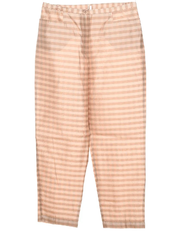 Silk Striped Light Brown & Cream Metallic Trousers - W35 L29 Classic Women's Tweed