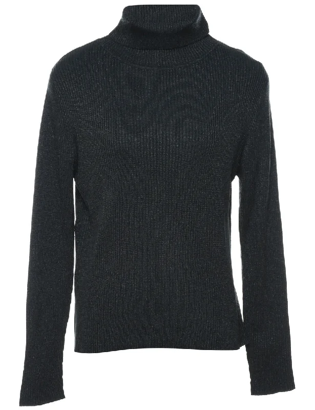 Black Turtleneck Jumper - M Sporty Women's Tennis