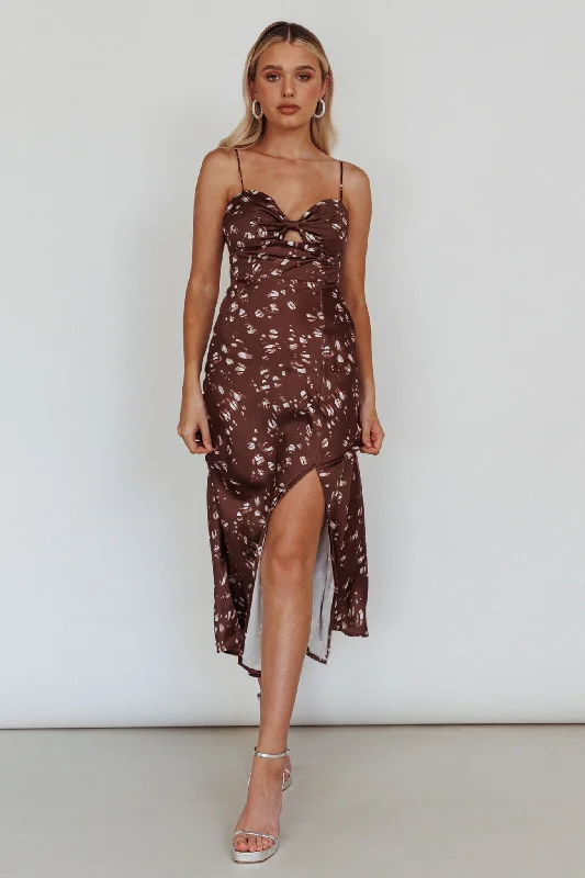 Missoula Cami Strap Padded Bust Midi Dress Printed Brown Luxurious Women's High -  end