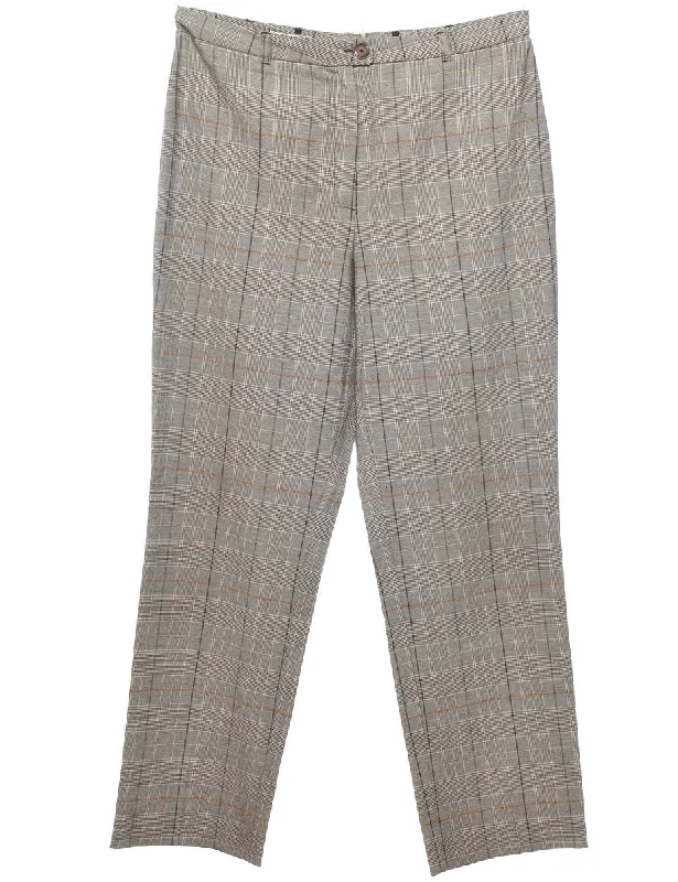 Grey & Brown Tapered Dogtooth Check Trousers - W32 L30 Classic Women's Pin - striped