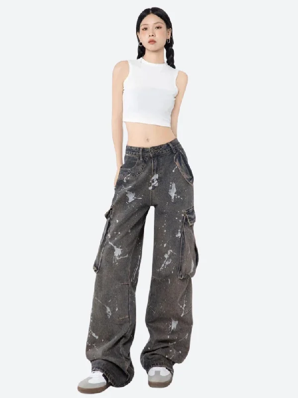 Stained Cargo Jeans Athletic Women's High - 