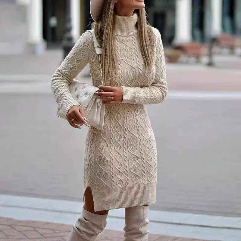 Masha Turtleneck Knitted Midi Dress Dynamic Women's Moto