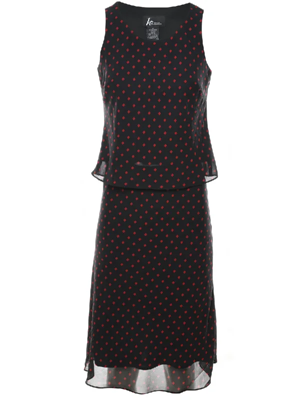 Black & Red Polka Dot Print Top & Skirt Set - M Earthy Women's 