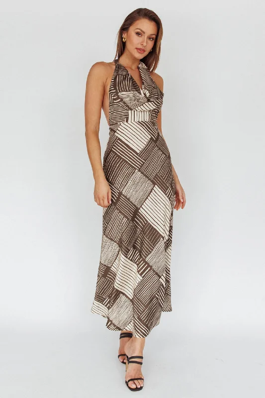Kailie Halterneck Midi Dress Crosshatch Olive Hip Women's Urban