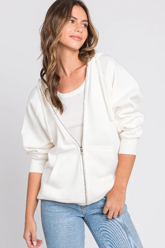 Ivory Front Zipper Hooded Sweater Australian Beach