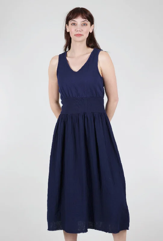 Mixed-Media Midi Tank Dress, Navy Australian Beach