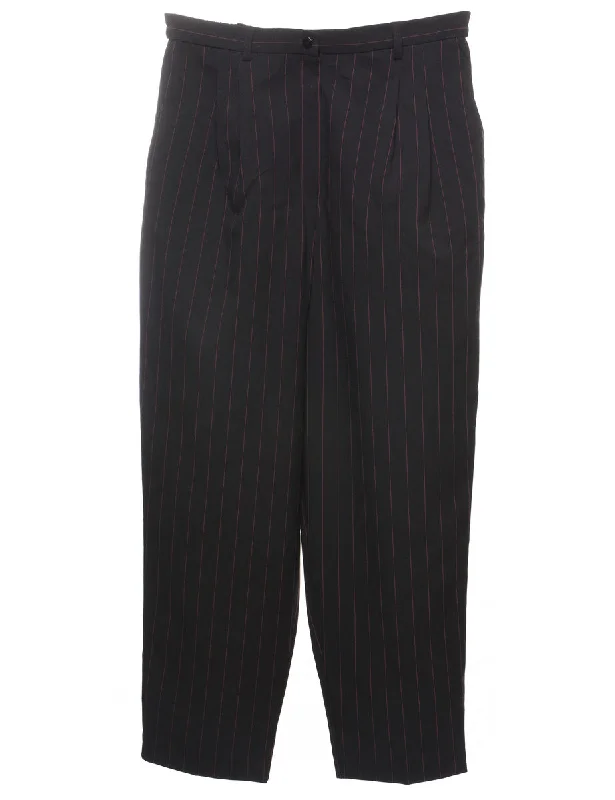 Black Pinstriped Casual Trousers - W32 L30 Traditional Women's 