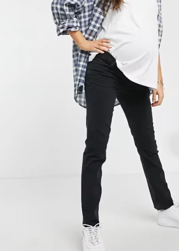 Women's Plain Maternity Jeans,Black Adventure