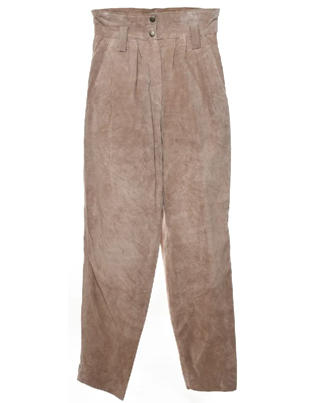 High Waist Tapered Suede Trousers - W26 L29 Unique Women's Upcycled