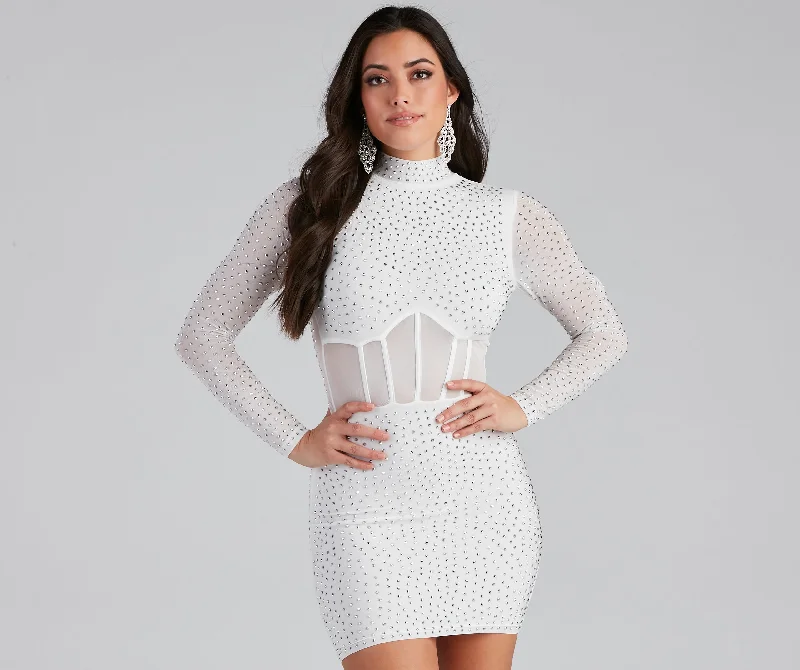 Renata Formal Heat Stone Illusion Mini Dress Modern Women's 