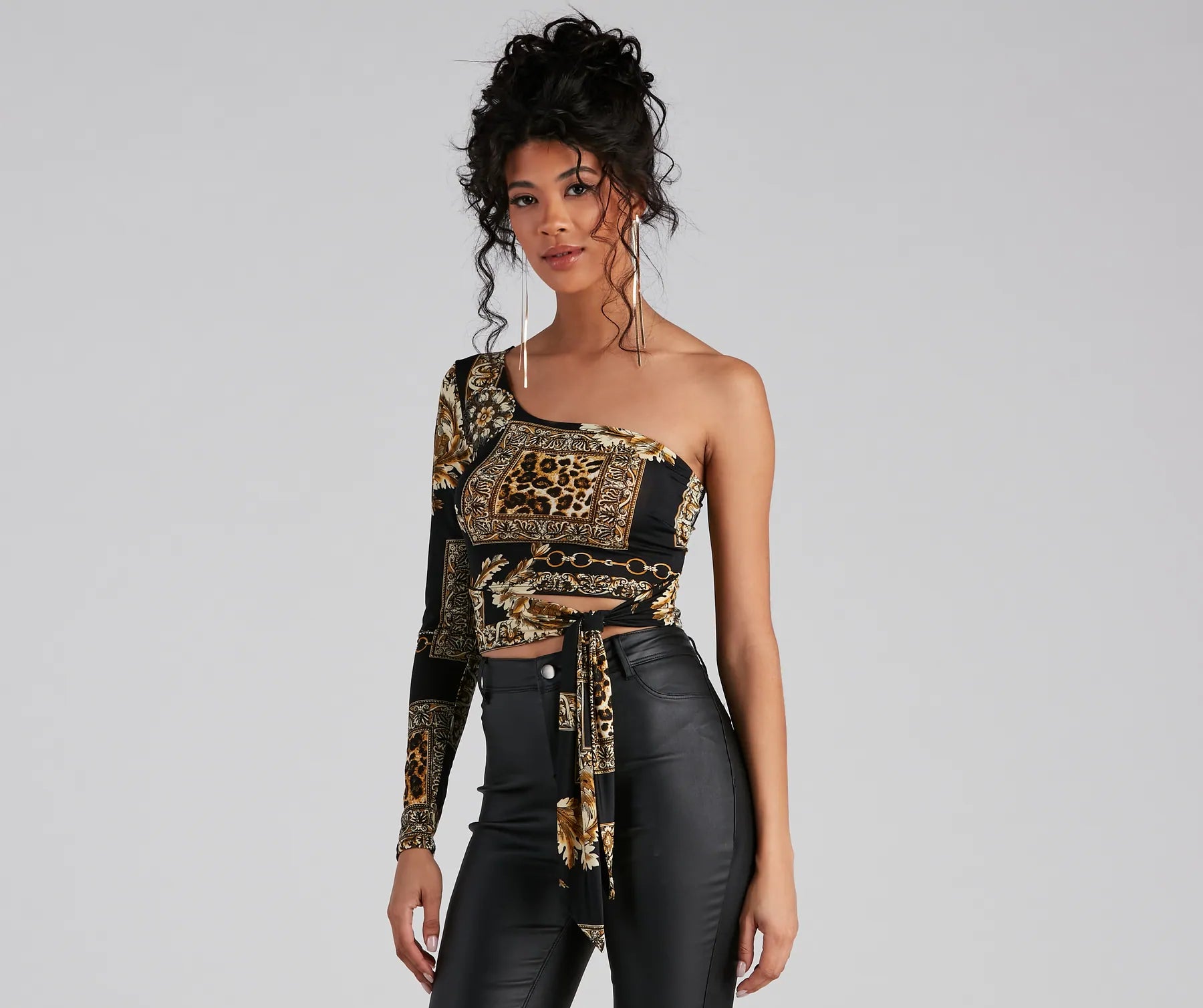 Latest Obsession Tie Waist Printed Top Relaxed Women's Beachy