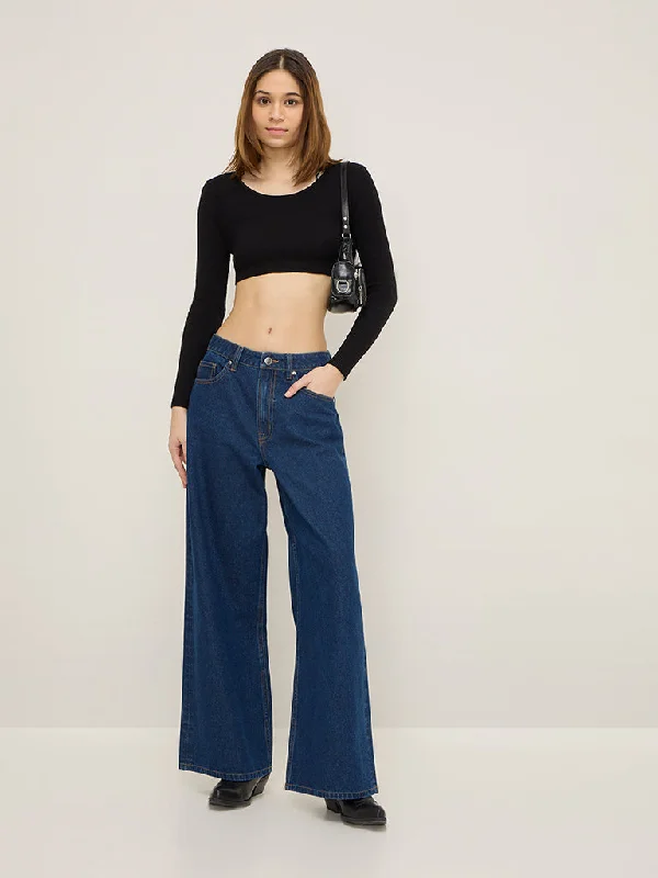 Nuon Dark Blue Wide Leg - Fit Mid - Rise Jeans performance
