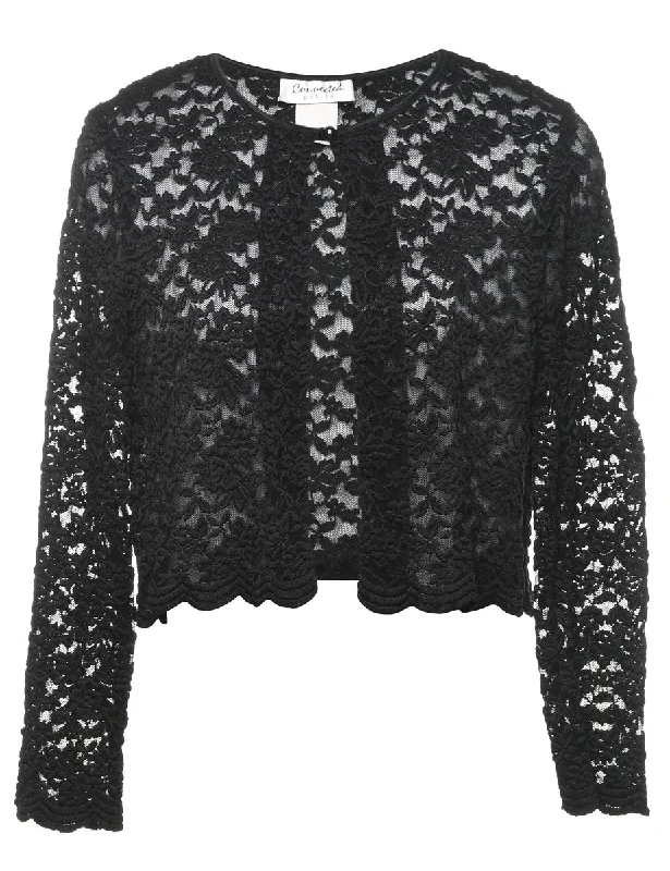 Black Floral Lace Long Sleeve Jacket - M Business
