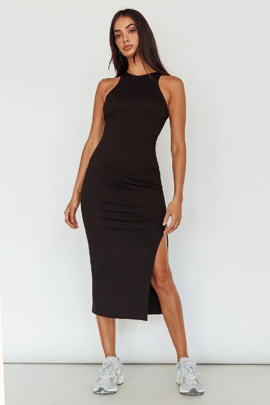 Voyage Racerback Midi Dress Black Athletic Women's High - 