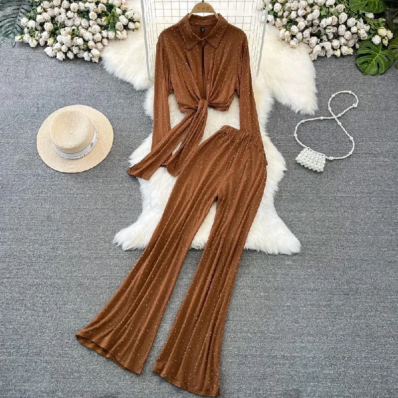 Adele Rhinestone Embedded Coord Set Monochromatic Office Style