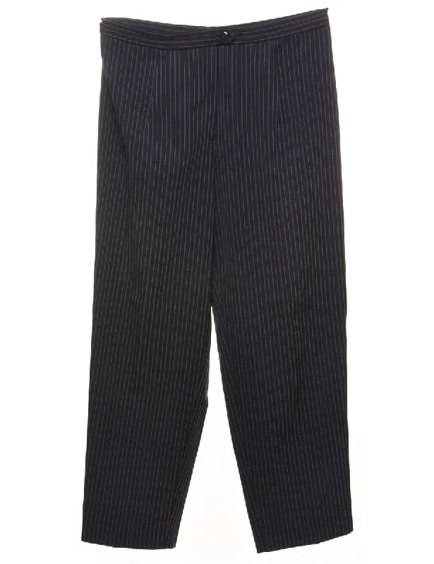 Black Pinstriped Trousers - W32 L30 Dynamic Women's Moto