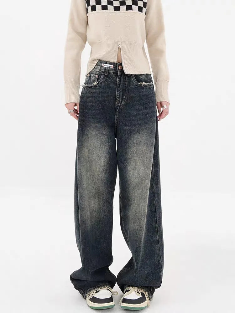 Y2K Distressed Pocket Wide Leg Jeans Elegant Women's Formal 