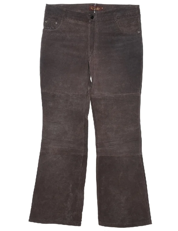 Dark Brown Suede Flared Trousers - W35 L32 Monochromatic All - in - one