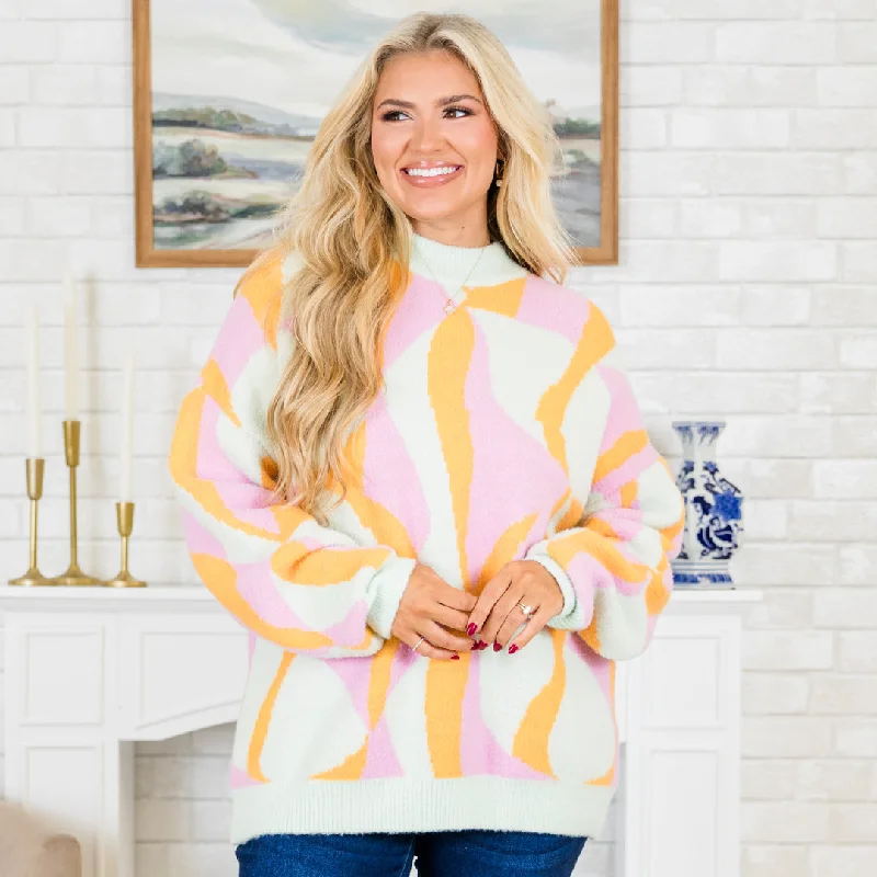 Hug Me Sweater, Orange Multi Stylish Women's Tropical 
