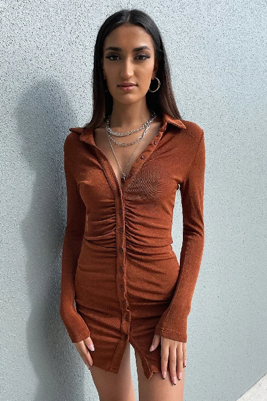 Ishka Dress - Brown Unique Women's Upcycled