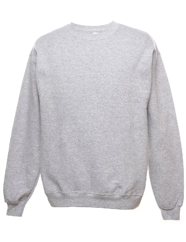 Grey Plain Round Neck Sweatshirt - M Feminine Women's Soft 