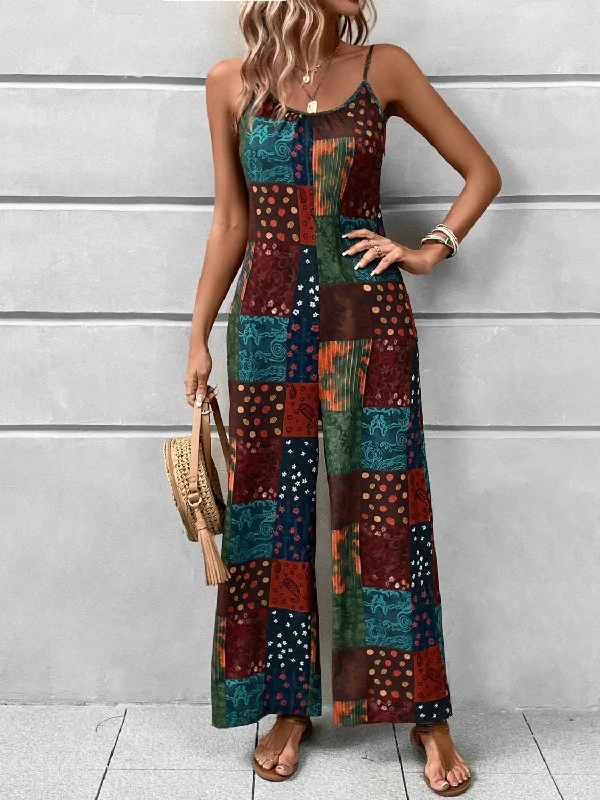 Printed Scoop Neck Spaghetti Strap Jumpsuit Vacation