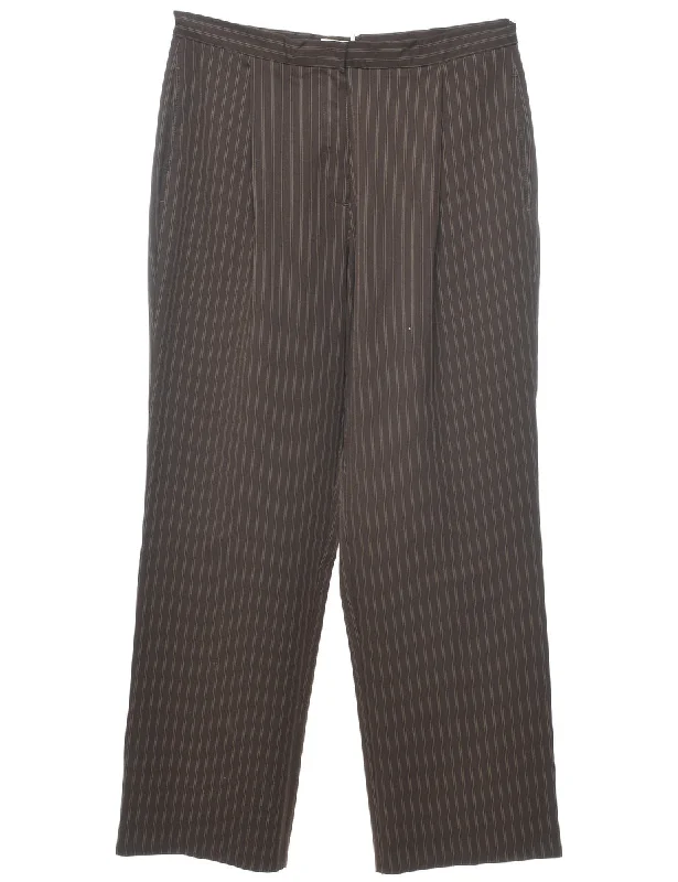 Striped Dark Brown Trousers - W34 L31 Scandinavian