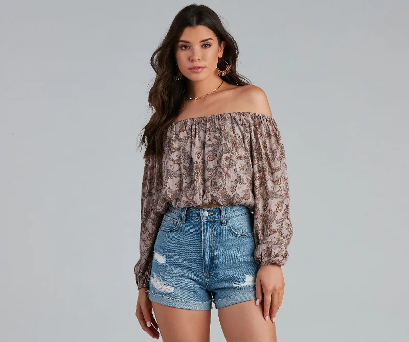 Effortless Beauty Boho Cropped Blouse Practical Women's Quick - dry