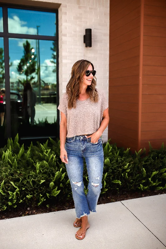Sammy High Waist Distressed Crop Straight Leg Jeans Edgy Women's Punk