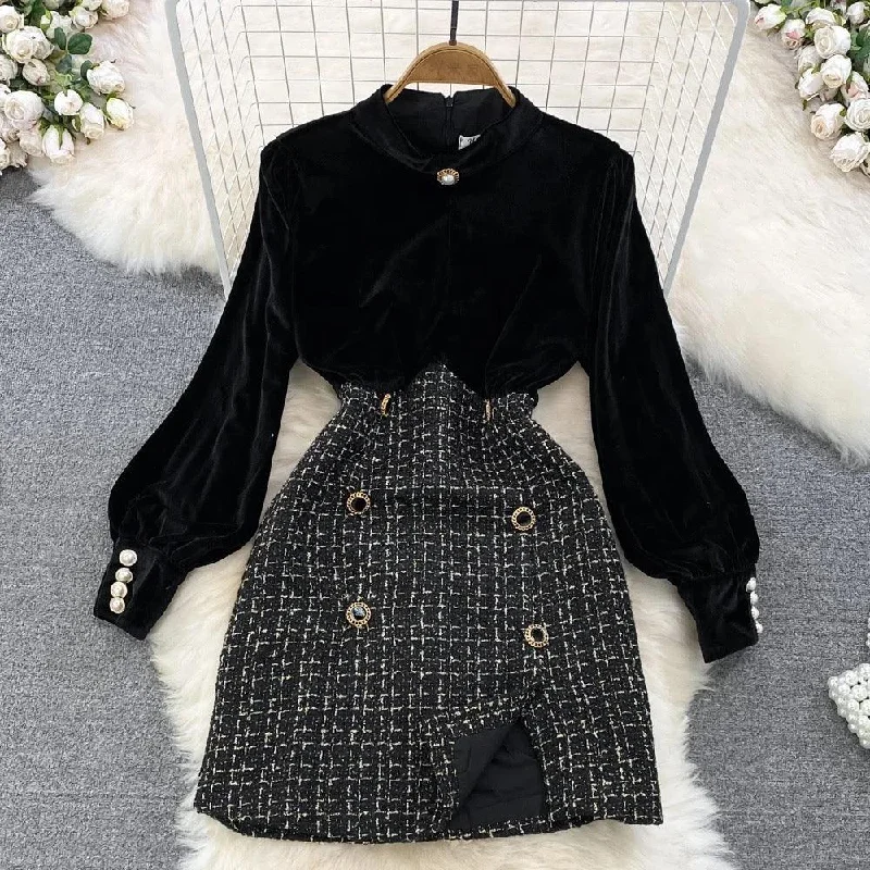 Reina Velvet and Tweed Dress Sleek Women's 