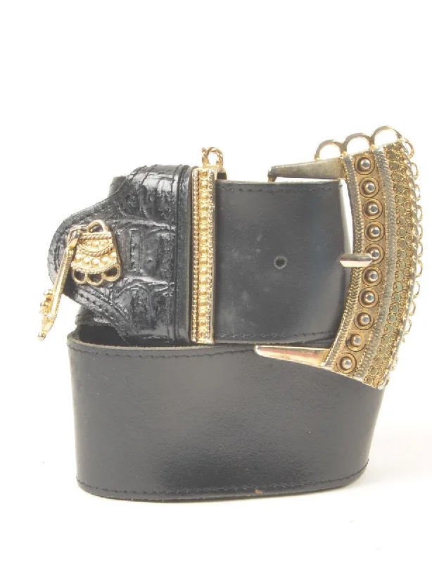 Black Fashion Belt - M Classic Women's Pin - striped
