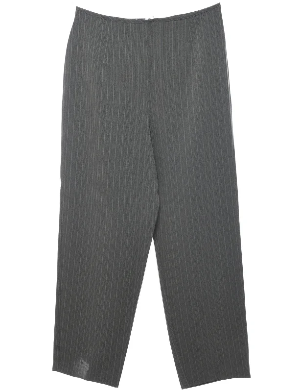 Striped Pattern Grey High Waist Trousers - W30 L29 Cozy Women's Sherpa - lined