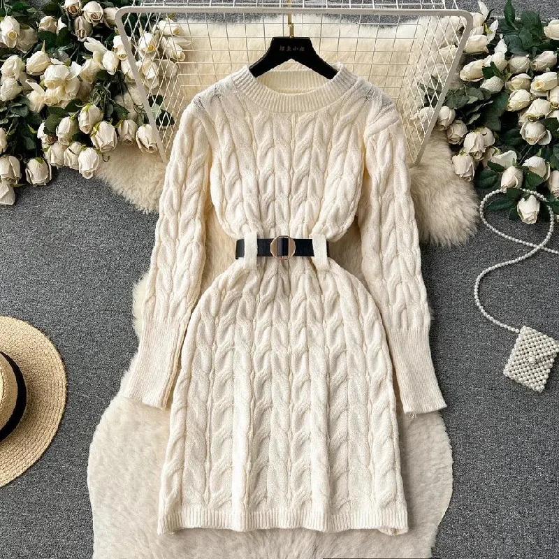 Heathrow Statement Knitted Dress with Belt Casual Women's Japanese 