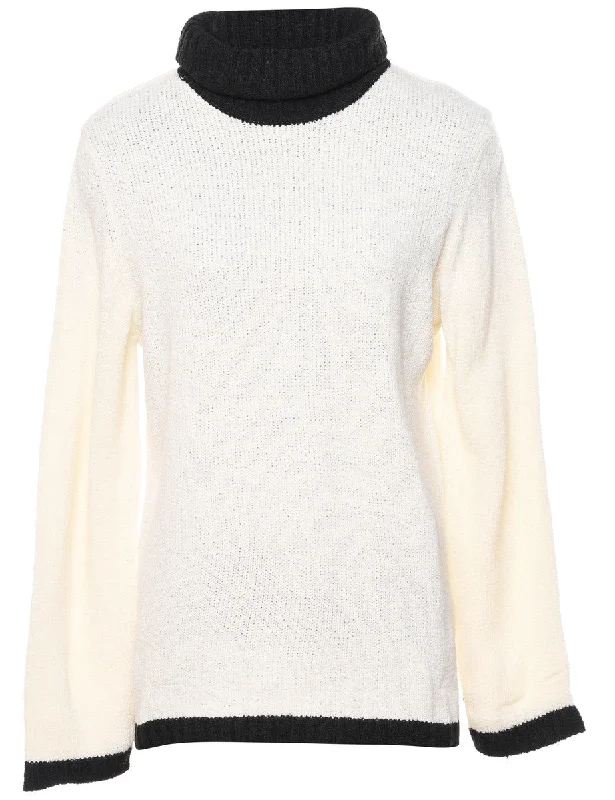 Off White Polo Neck Jumper - L Refined Women's Velvet